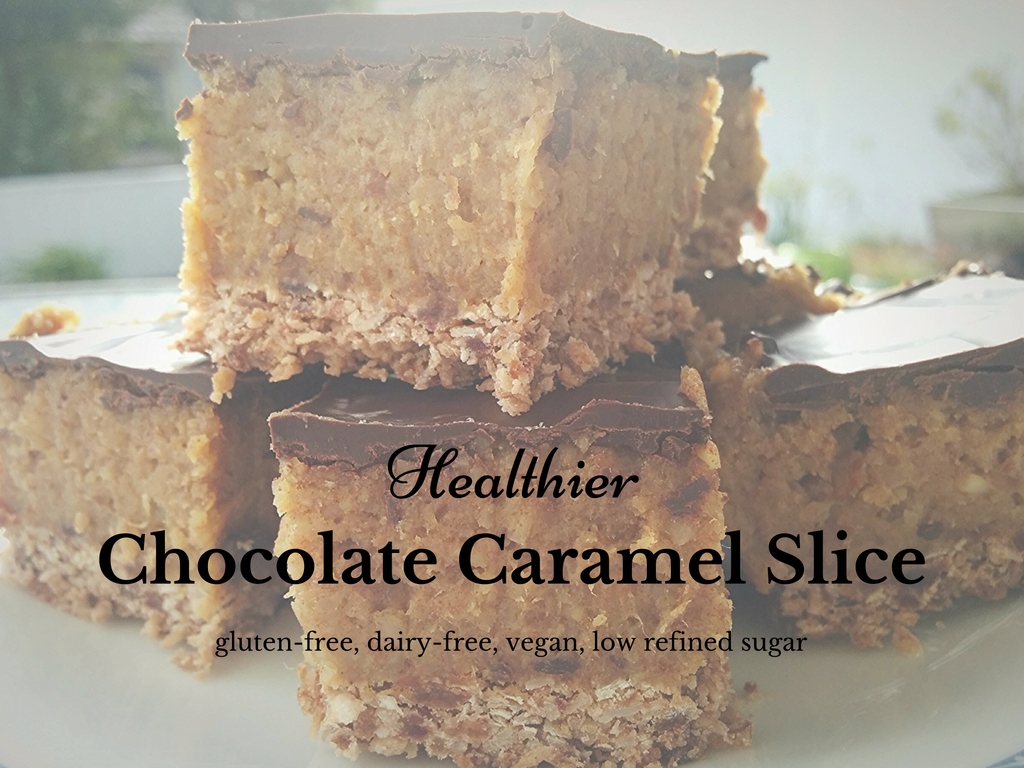 Healthier Chocolate Caramel Slice (gluten-free, dairy-free, vegan, low refined sugar)